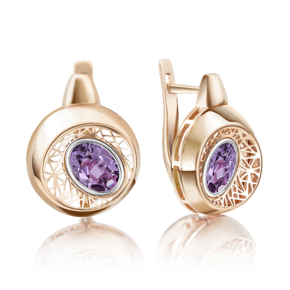 Серьги с английским замком из красного золота с аметистом 02-4055-00-203-1110-57