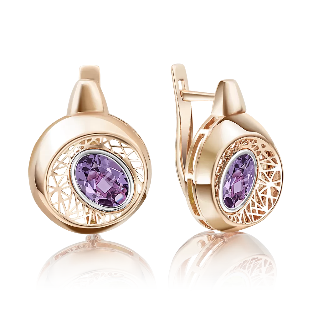 Серьги с английским замком из красного золота с аметистом 02-4055-00-203-1110-57