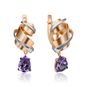 Серьги с английским замком из красного золота с аметистом 02-4377-00-203-1110-57