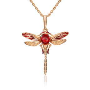 Подвеска «Стрекоза» из красного золота с гранатом и эмалью 03-3211-00-204-1110-57
