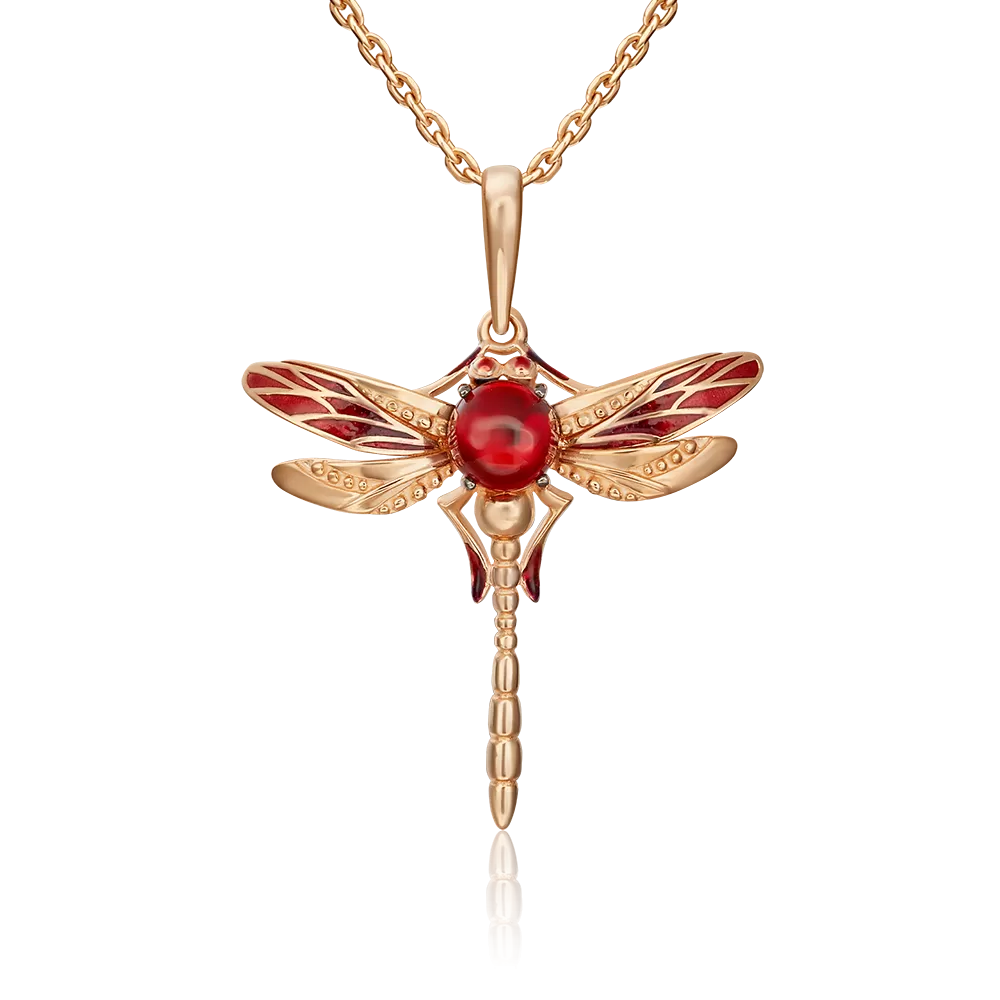 Подвеска «Стрекоза» из красного золота с гранатом и эмалью 03-3211-00-204-1110-57