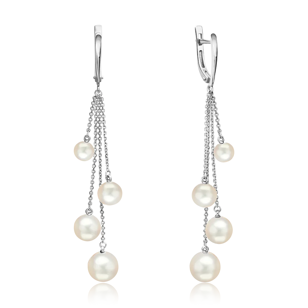 Серьги с английским замком из белого золота с жемчугом культивированным 02-4411-00-301-1120-31