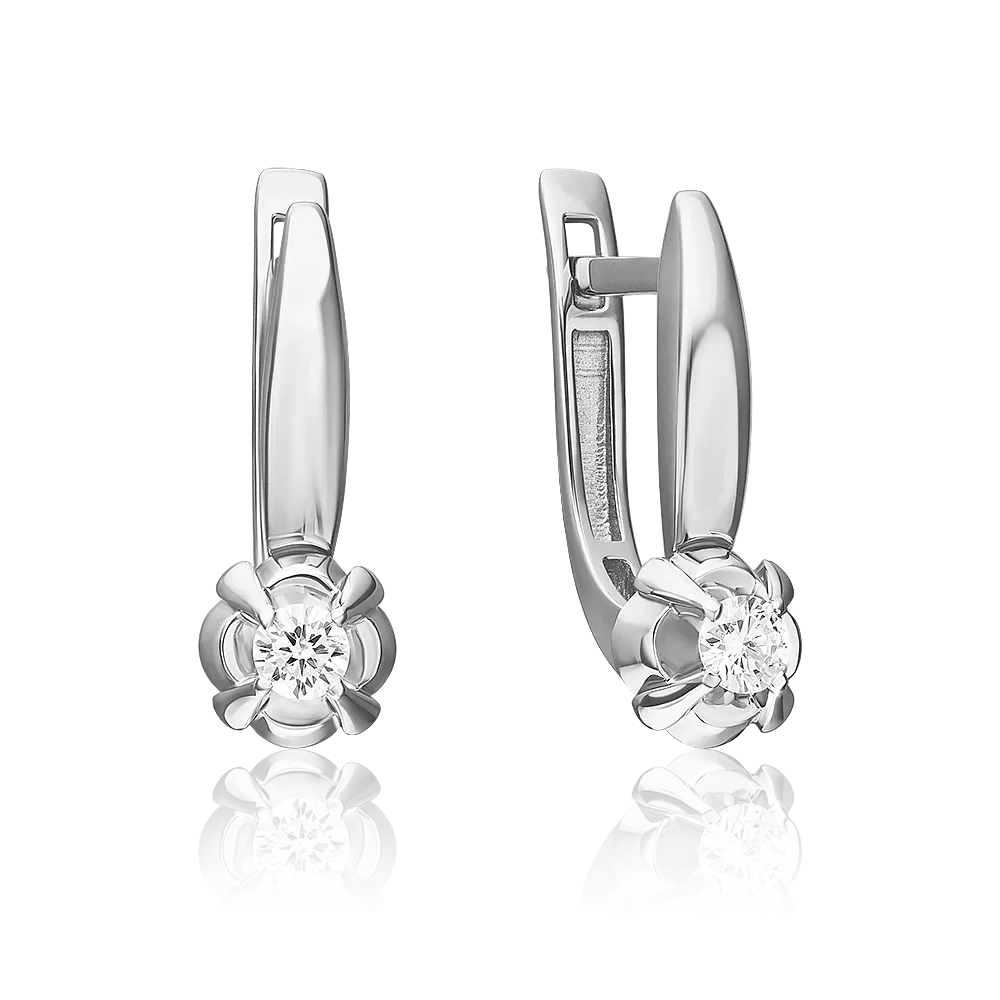 Серьги с английским замком из белого золота с бриллиантом 02-5360-00-101-1120