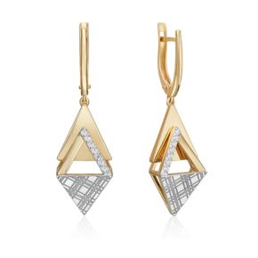 Серьги с принтом «Клетка» из комбинированного золота с фианитами 02-5186-00-401-1121