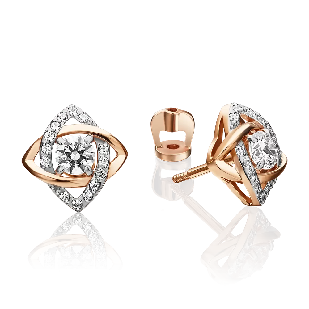 Серьги-пусеты из красного золота с фианитами 02-4403-00-401-1110