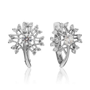 Серьги «Одуванчики» с английским замком из белого золота с фианитами 02-4552-00-501-1120-38