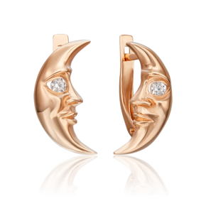 Серьги «Месяцы» с английским замком из красного золота с фианитом 02-4537-00-401-1110-03