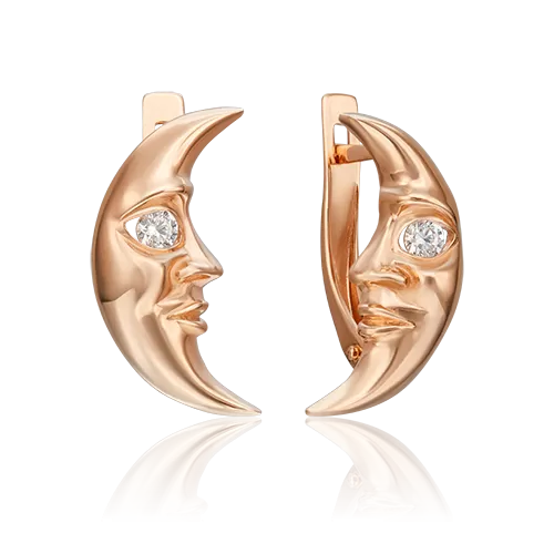 Серьги «Месяцы» с английским замком из красного золота с фианитом 02-4537-00-401-1110-03