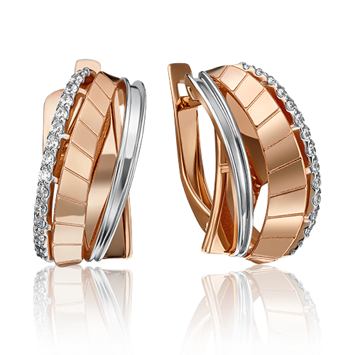 Серьги с английским замком из красного золота с фианитами 02-4305-00-401-1110-48