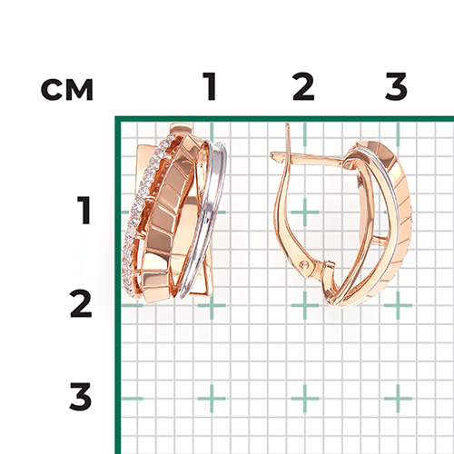 Серьги с английским замком из красного золота с фианитами 02-4305-00-401-1110-48