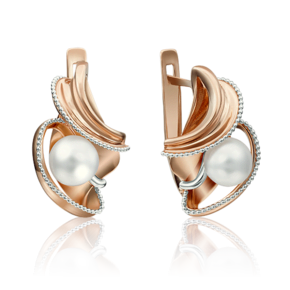 Серьги с английским замком из красного золота с жемчугом культивированным 02-4195-00-301-1110-31