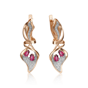 Серьги с английским замком из красного золота с рубинами и бриллиантами 02-4251-00-107-1110-30