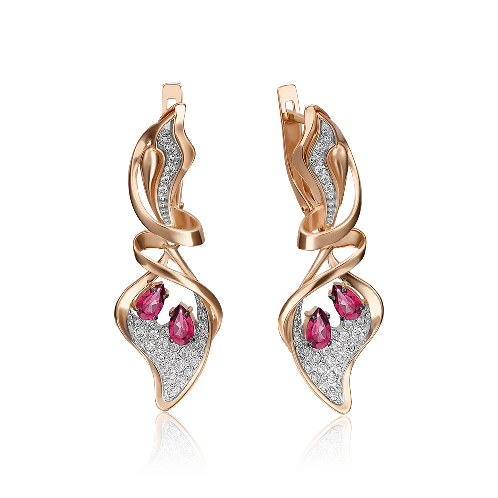 Серьги с английским замком из красного золота с рубинами и бриллиантами 02-4251-00-107-1110-30