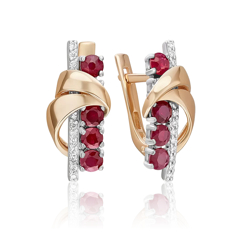 Серьги с английским замком из комбинированного золота с рубинами и бриллиантами 02-5253-00-107-1111