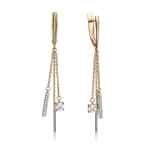 Серьги с английским замком из комбинированного золота с фианитом 02-4312-00-501-1121-38