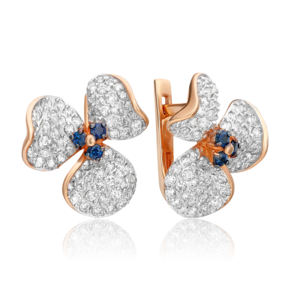 Серьги с английским замком из красного золота с сапфирами и бриллиантами 02-0785-01-105-1110-30