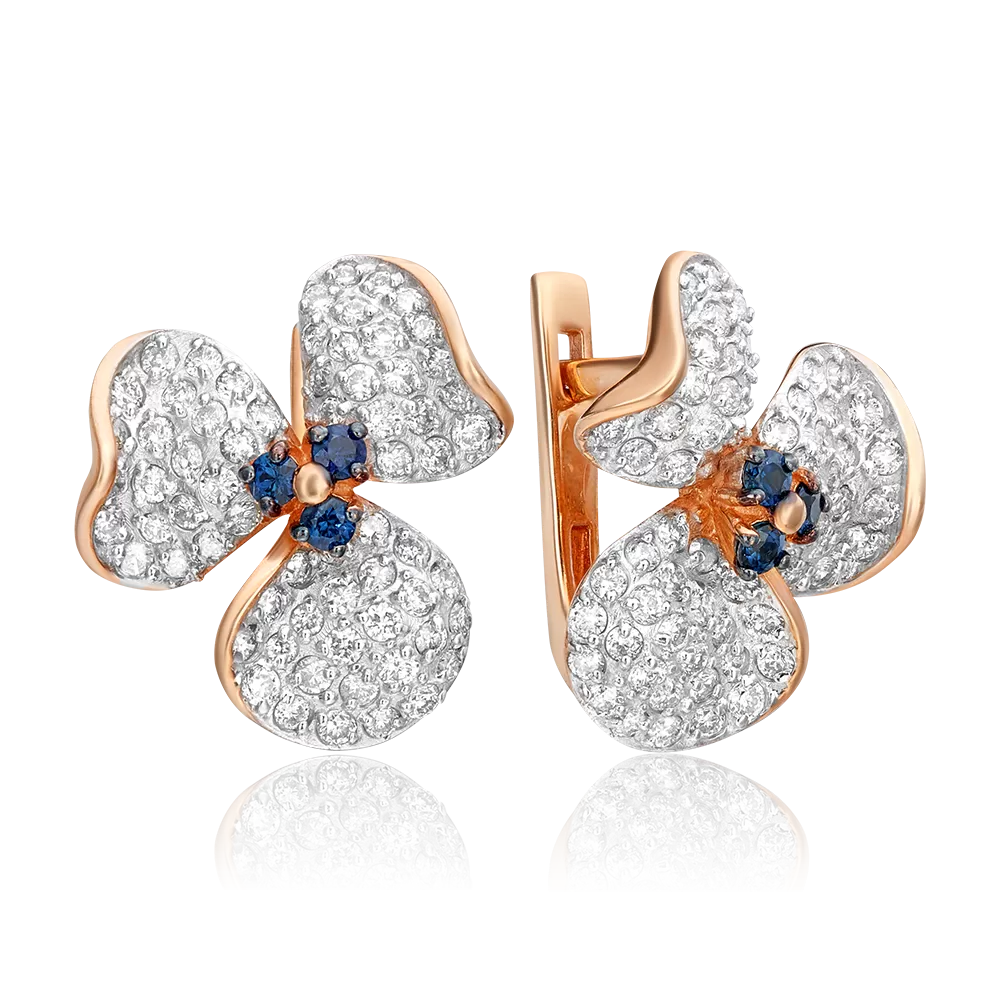 Серьги с английским замком из красного золота с сапфирами и бриллиантами 02-0785-01-105-1110-30