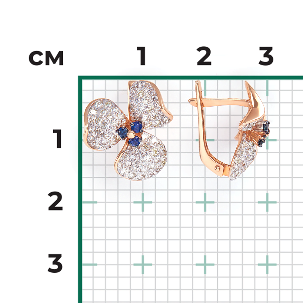 Серьги с английским замком из красного золота с сапфирами и бриллиантами 02-0785-01-105-1110-30