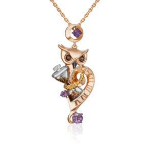 Подвеска «Мудрость жизни» из комбинированного золота с аметистами, кварцем дымчатым и эмалью 03-3305-00-716-1140