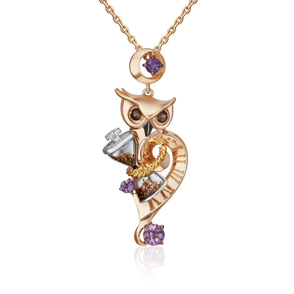 Подвеска «Мудрость жизни» из комбинированного золота с аметистами, кварцем дымчатым и эмалью 03-3305-00-716-1140