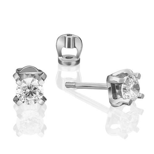 Серьги-пусеты из белого золота с фианитом 02-4587-00-401-1120