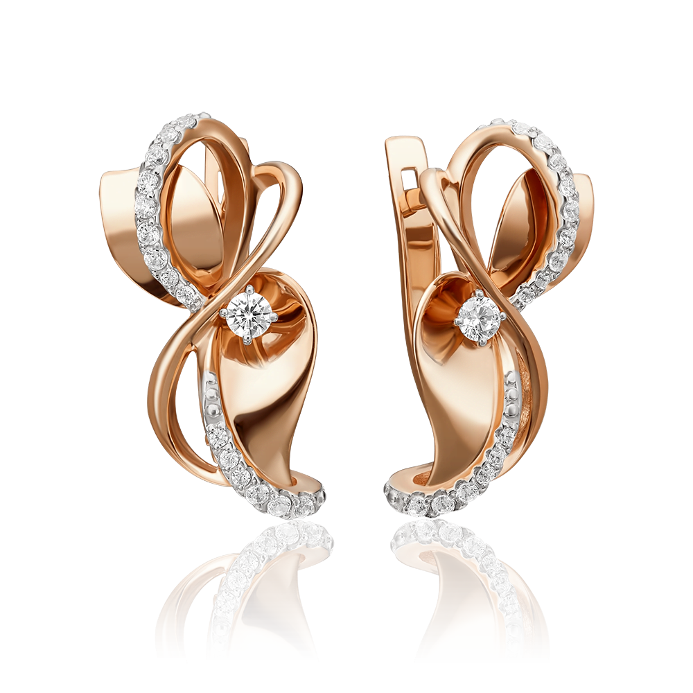 Серьги с английским замком из красного золота с фианитами 02-4331-00-401-1110-24