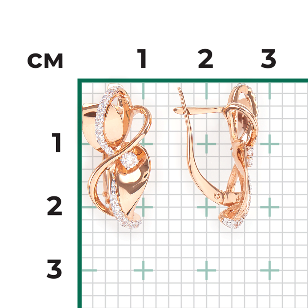 Серьги с английским замком из красного золота с фианитами 02-4331-00-401-1110-24