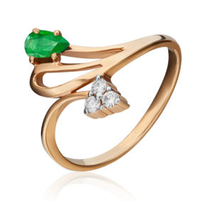 Кольцо из красного золота с изумрудом и бриллиантами