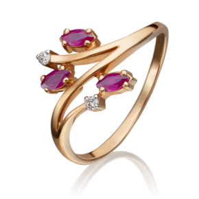 Кольцо из красного золота с рубинами и бриллиантами