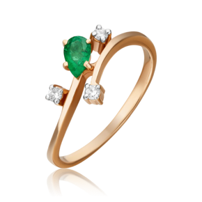 Кольцо из красного золота с изумрудом и бриллиантами