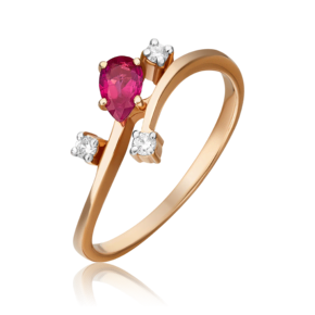 Кольцо из красного золота с рубином и бриллиантами
