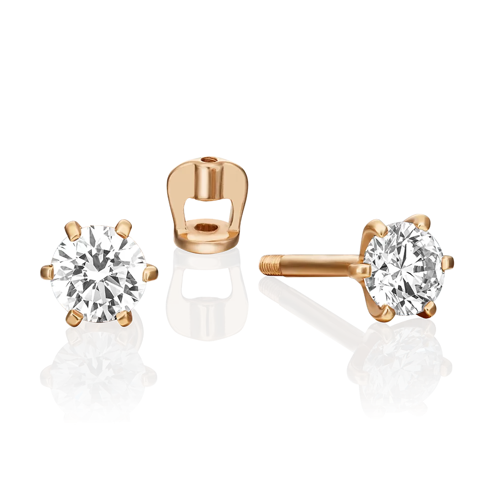 Серьги-пусеты из красного золота с бриллиантом 02-0359-00-101-1110-30