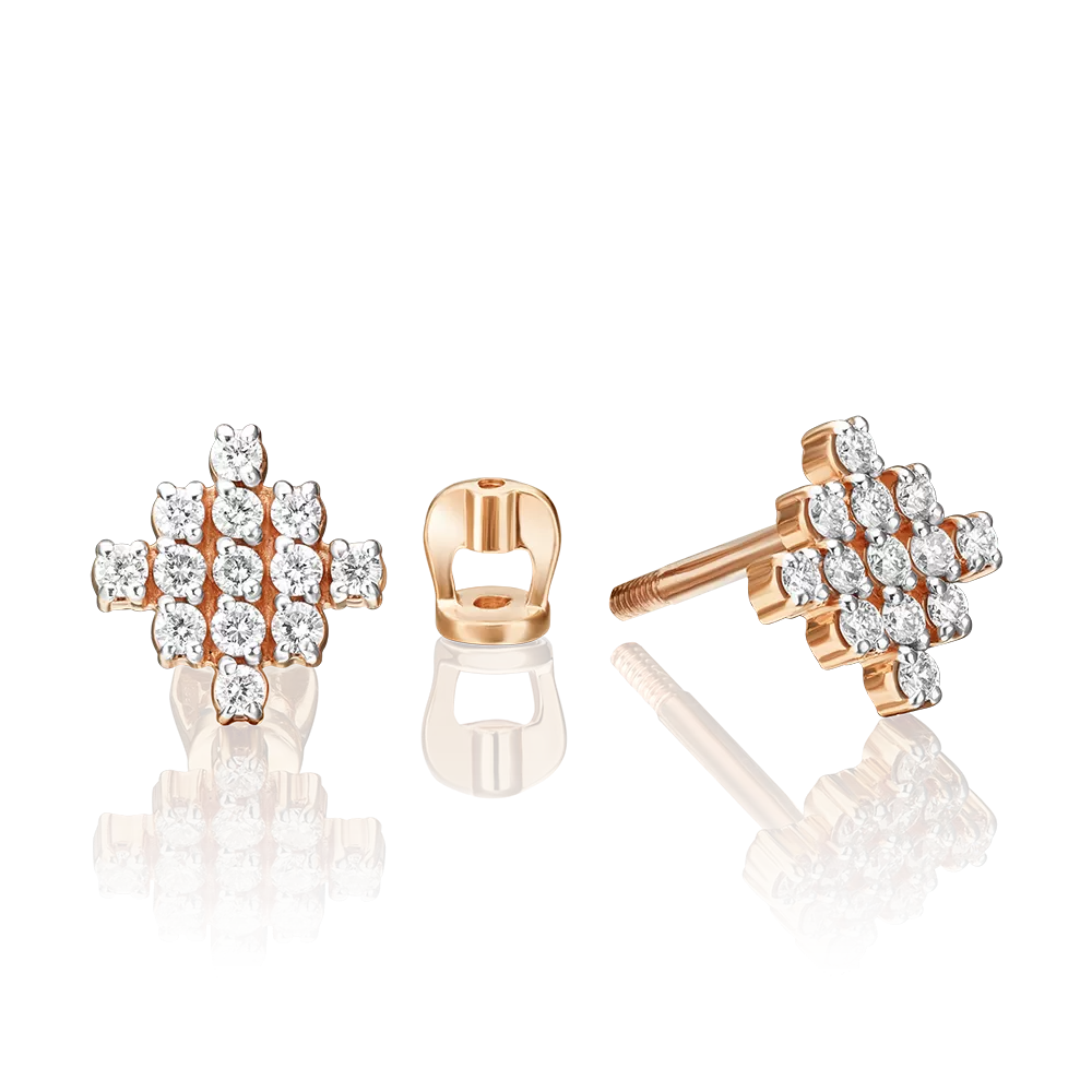 Серьги-пусеты из красного золота с бриллиантами 02-0361-00-101-1110-30