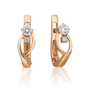 Серьги с английским замком из красного золота с бриллиантами 02-0365-00-101-1110-30