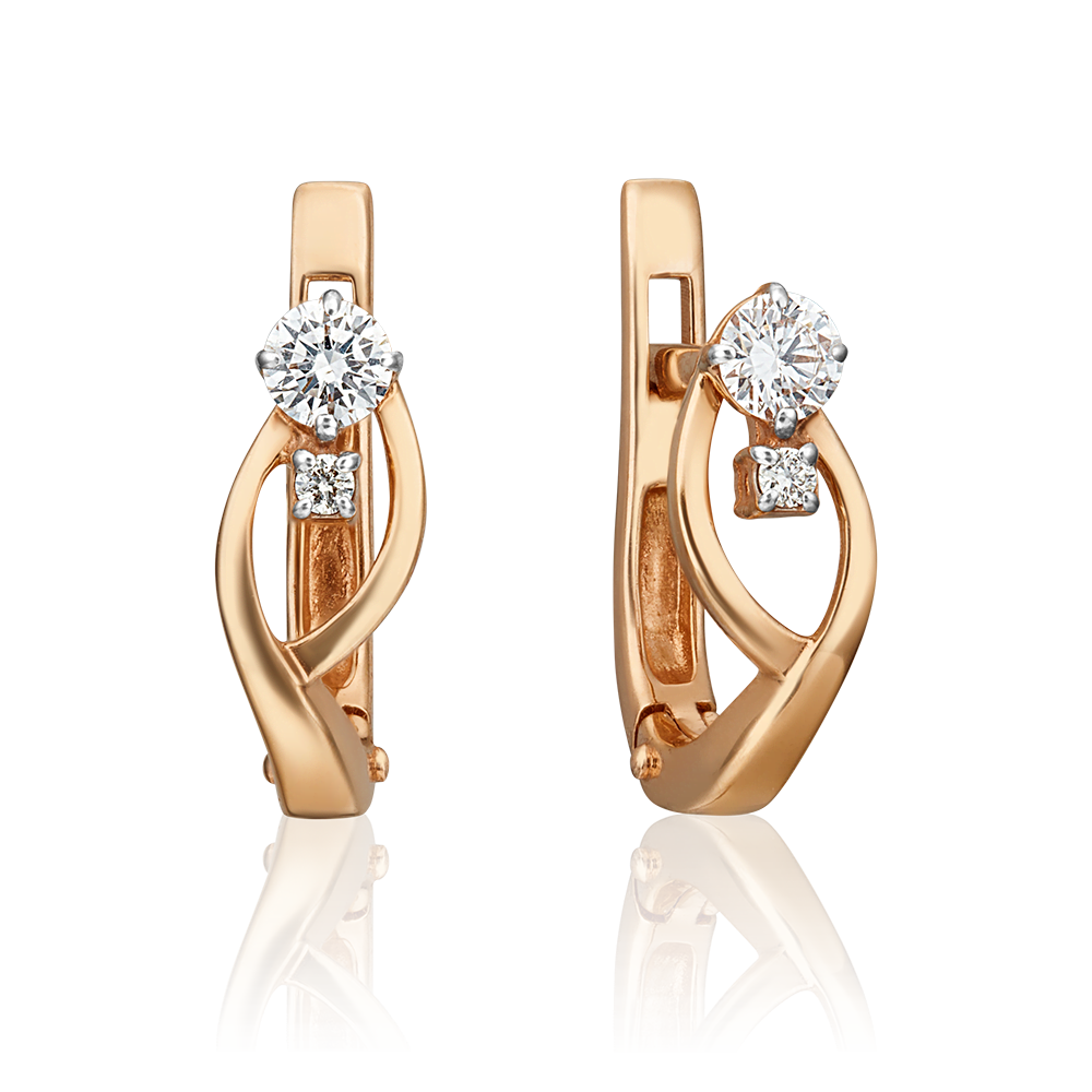 Серьги с английским замком из красного золота с бриллиантами 02-0365-00-101-1110-30