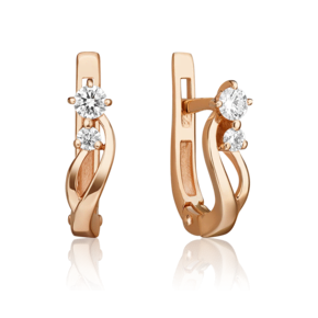 Серьги с английским замком из красного золота с бриллиантами 02-0367-00-101-1110-30