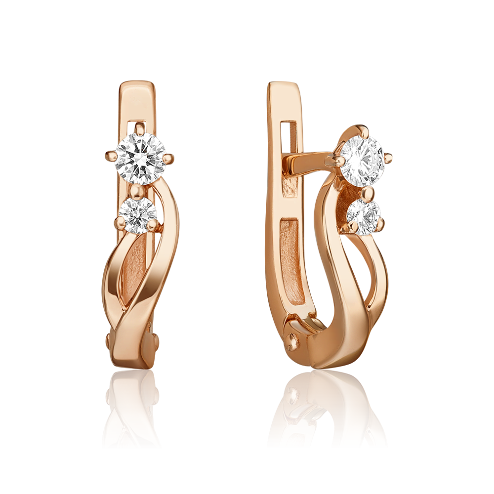 Серьги с английским замком из красного золота с бриллиантами 02-0367-00-101-1110-30