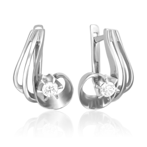 Серьги с английским замком из белого золота с бриллиантом 02-0372-00-101-1120-30