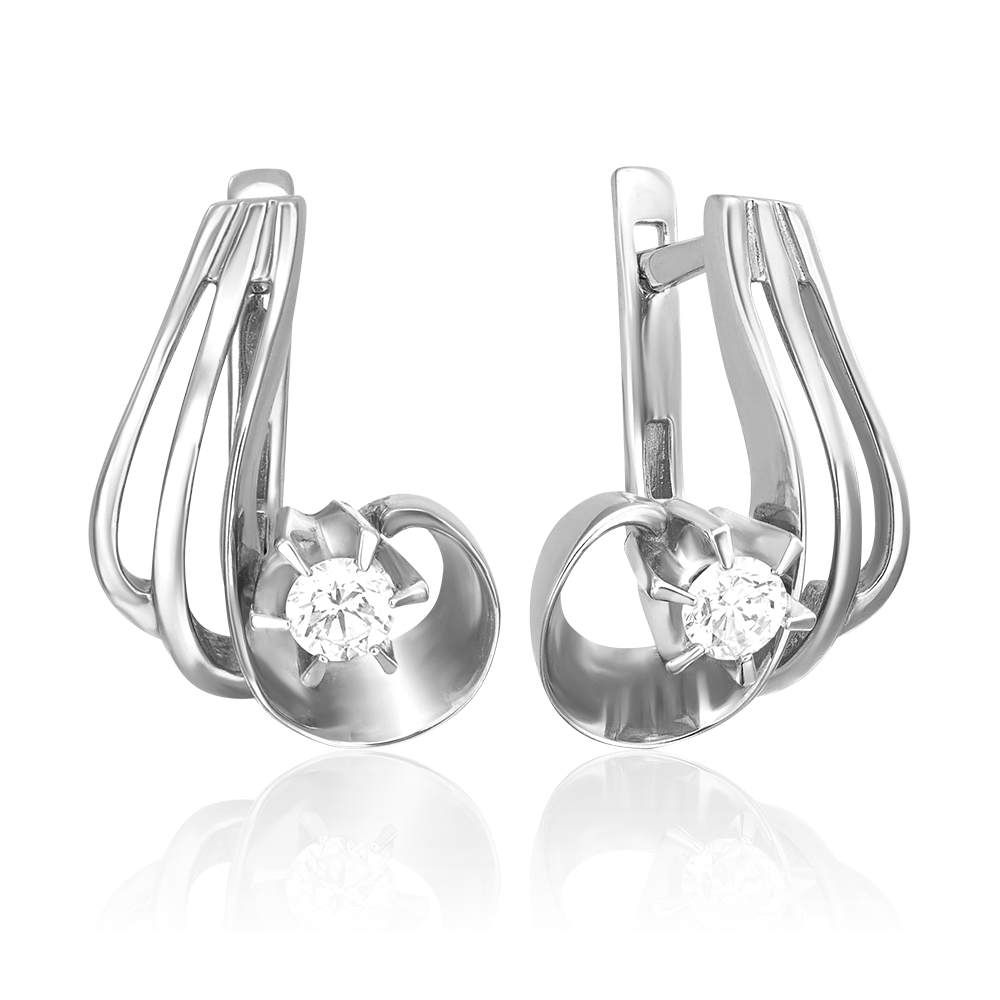 Серьги с английским замком из белого золота с бриллиантом 02-0372-00-101-1120-30