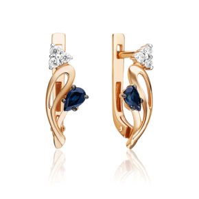 Серьги с английским замком из красного золота с сапфиром и бриллиантами 02-0375-00-105-1110-30