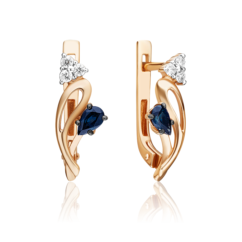 Серьги с английским замком из красного золота с сапфиром и бриллиантами 02-0375-00-105-1110-30