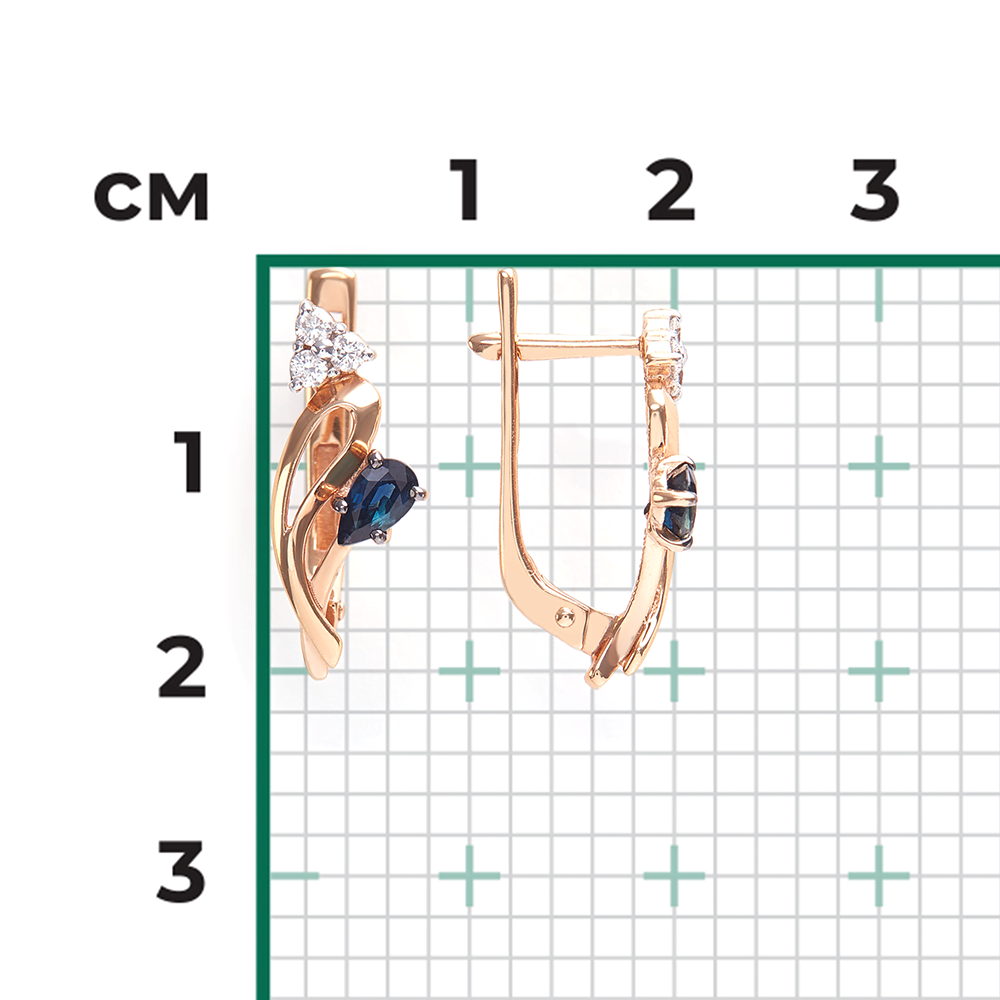 Серьги с английским замком из красного золота с сапфиром и бриллиантами 02-0375-00-105-1110-30