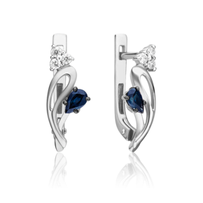 Серьги с английским замком из белого золота с сапфиром и бриллиантами 02-0376-00-105-1120-30
