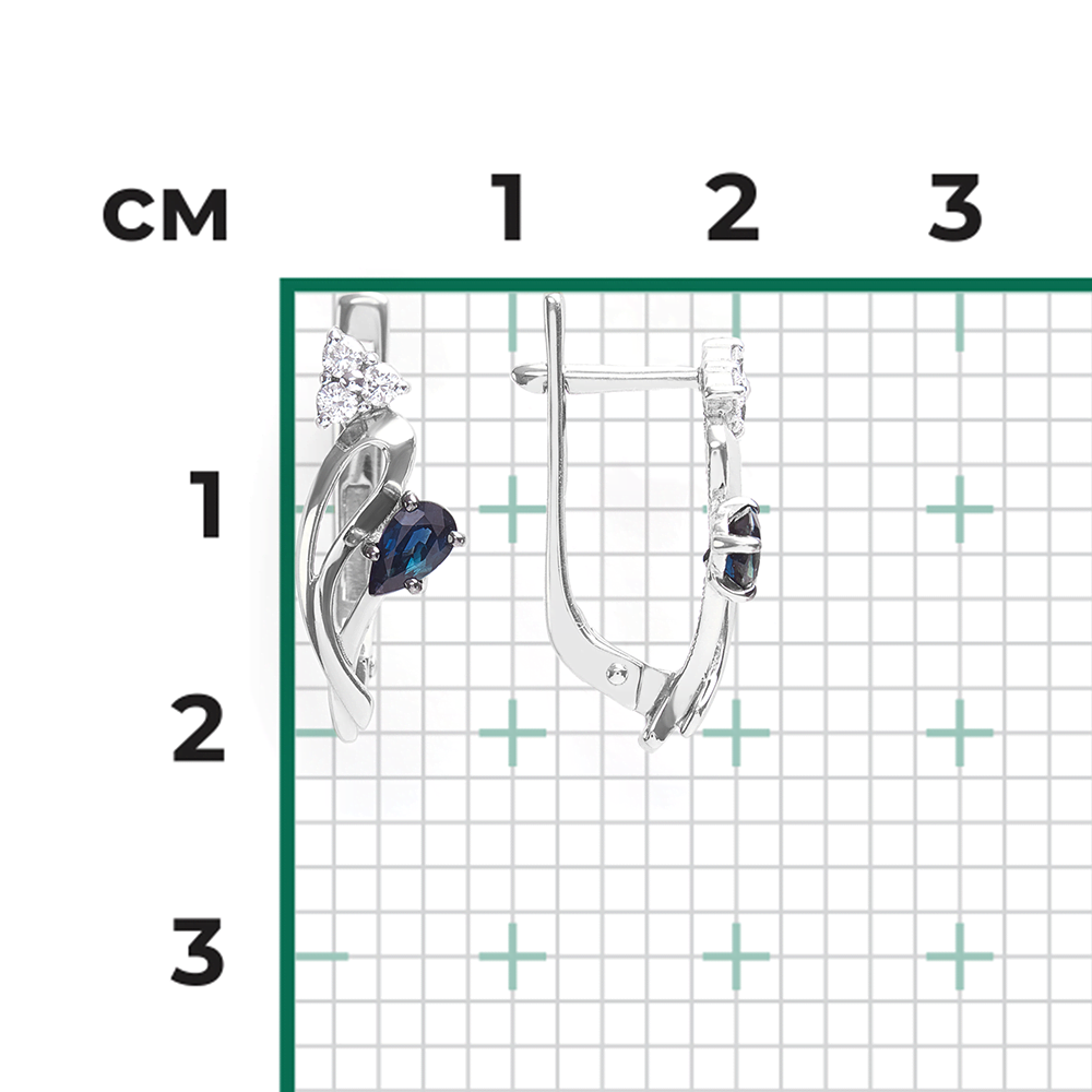 Серьги с английским замком из белого золота с сапфиром и бриллиантами 02-0376-00-105-1120-30