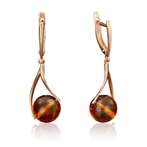Серьги с английским замком из красного золота с янтарём 02-3812-00-271-1110-46