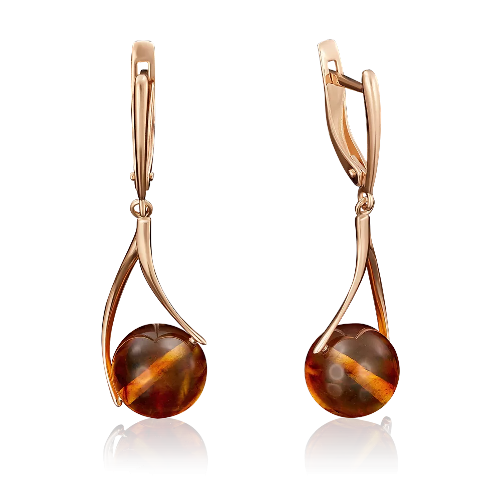 Серьги с английским замком из красного золота с янтарём 02-3812-00-271-1110-46