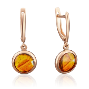Серьги с английским замком из красного золота с янтарём 02-3819-00-271-1110-46