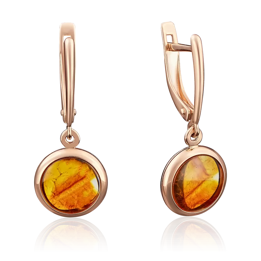 Серьги с английским замком из красного золота с янтарём 02-3819-00-271-1110-46