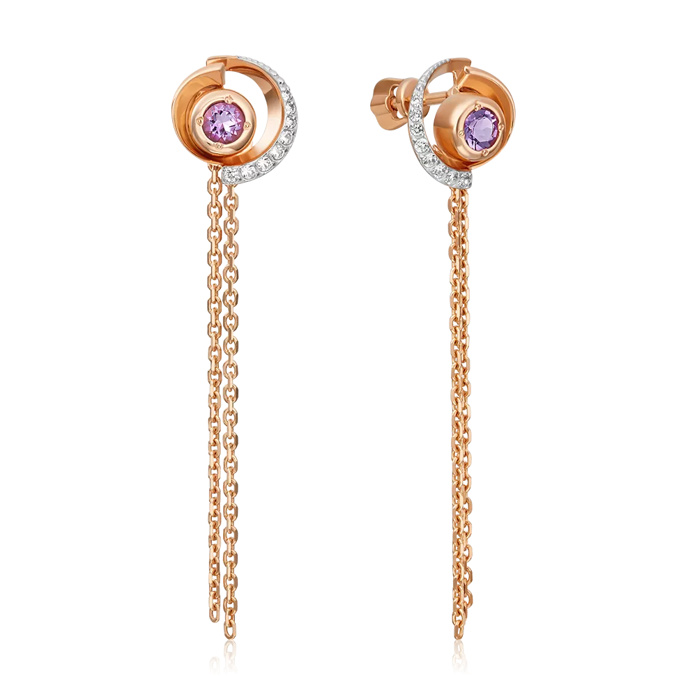 Серьги-пусеты «Парад планет» из красного золота с аметистом и натуральными топазами white 02-4763-00-225-1110-75