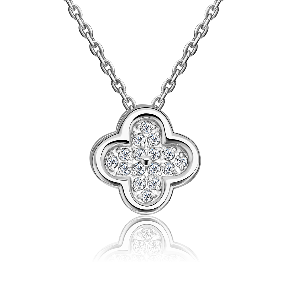 Подвеска-бегунок «Клевер» из белого золота с фианитами 03-3636-00-401-1120